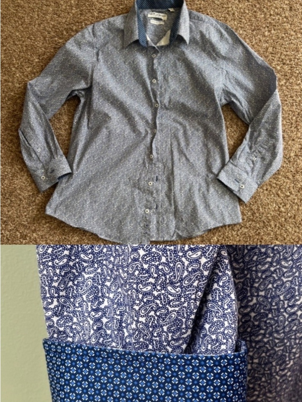 Men's Blue Printed Long-Sleeve Dress Shirt